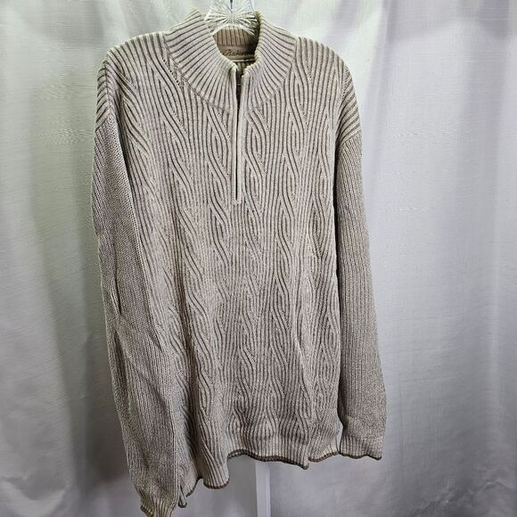 Tommy Bahama Cream Patterned Cotton Quarter Zip Knit Pullover Sweater Size XXL - Picture 2 of 9